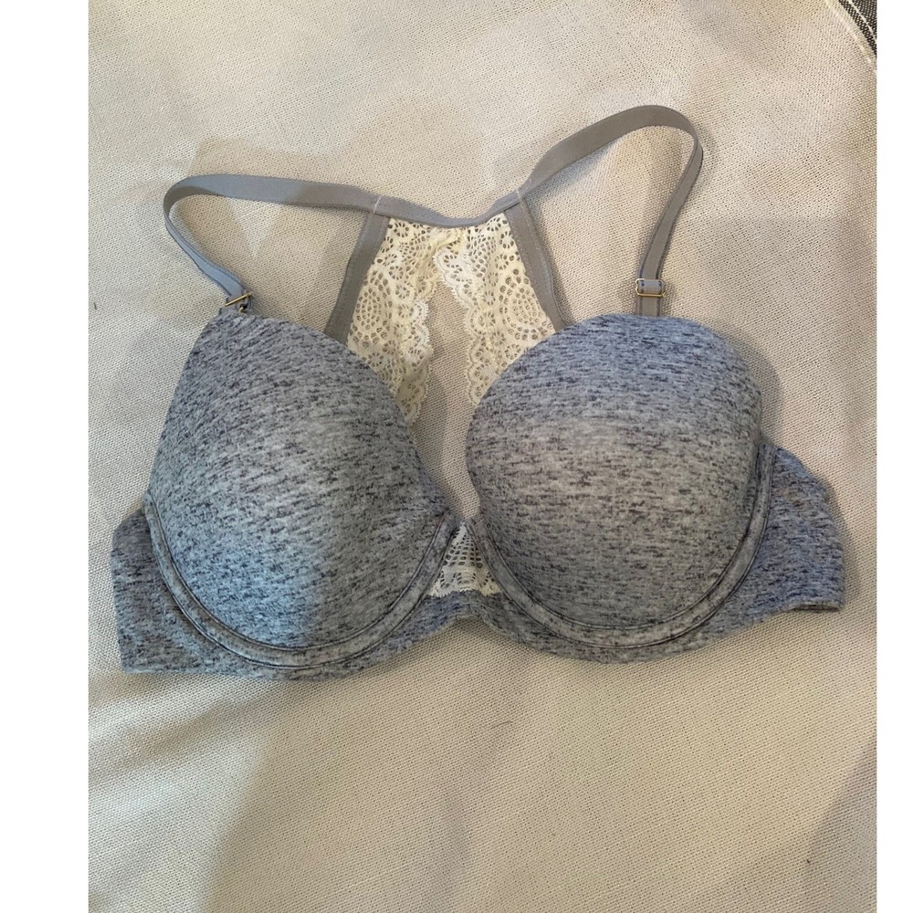 Soma Gray Racerback Bra 34C Front Closure Underwire Embraceable Soft Girl